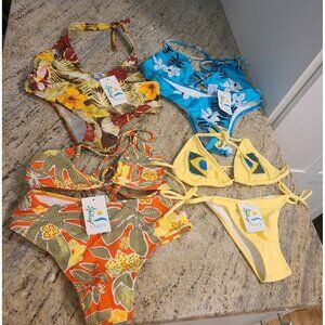 New! Lot of 4 Taity Moda Rio Size M Bikinis Halter Tie Neck Bright Colorful